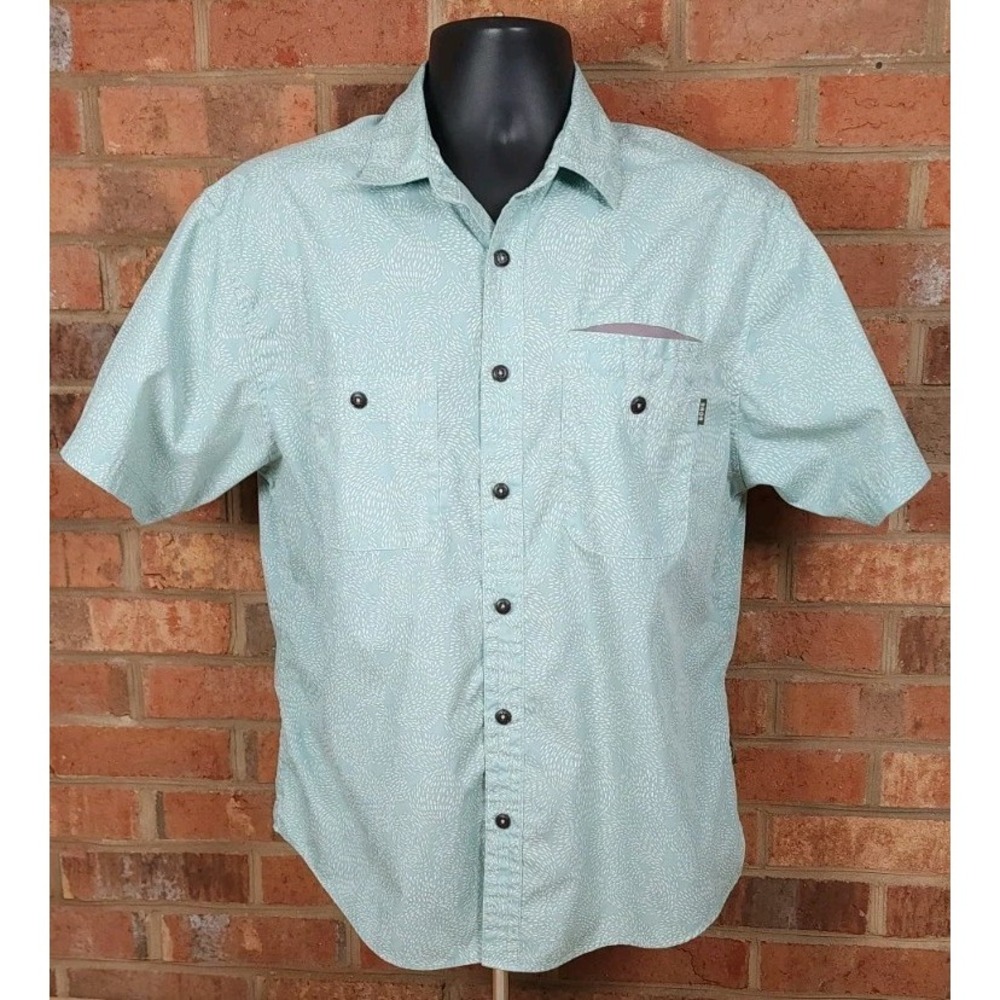 Howler Bros Mens Medium Short Sleeve Button Down Green White Swirl Shirt